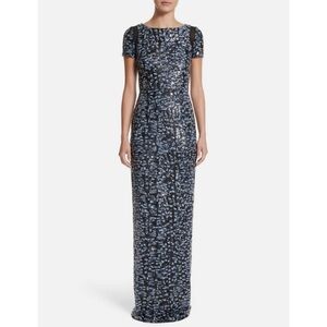 Carmen Marc Valvo Couture Navy Camo Ombré Silk & Sequin Gown, Women's 8, $2400